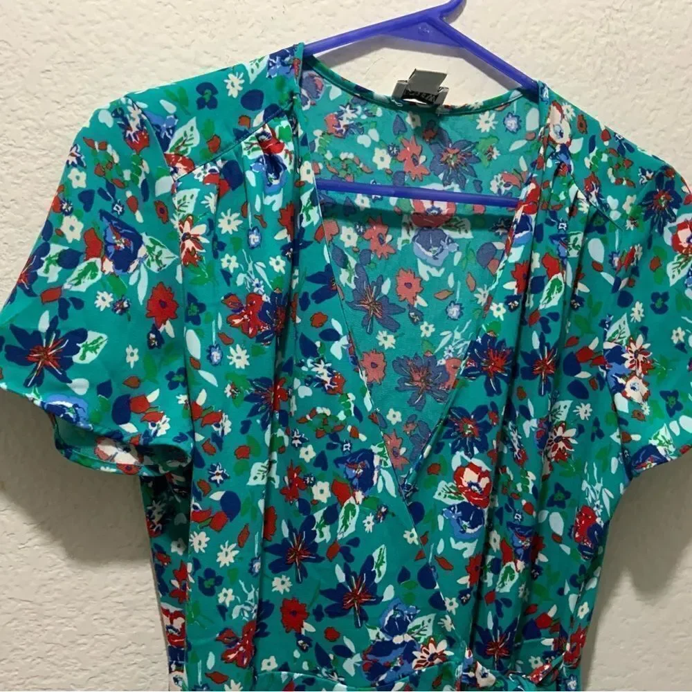 J CREW Teal Green Floral Print Crepe Wrap Dress sz 4